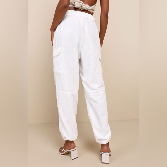 Lulus Effortlessly Breezy Ivory Cargo Jogger Pants XL NEW NWT - Picture 2 of 5